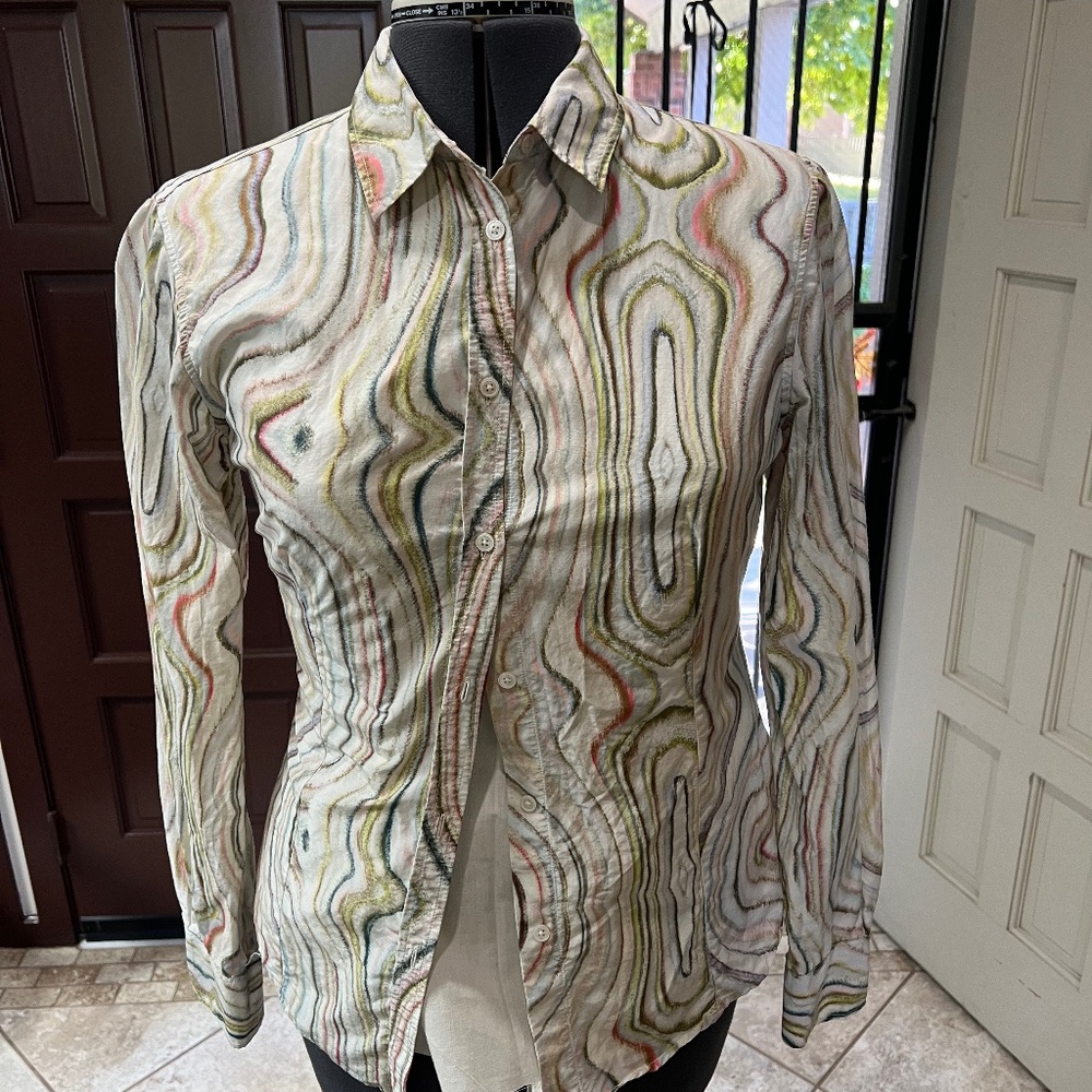 Paul Smith Women's Cut Swirl Shirt 55% Silk 45% Cotton approx US 6
